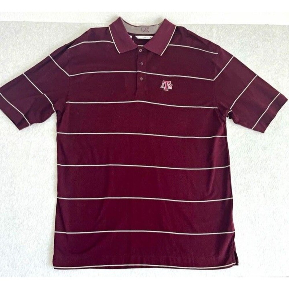NWT Cutter & Buck Men's XL Striped Polo Shirt Texas A&M Maroon White